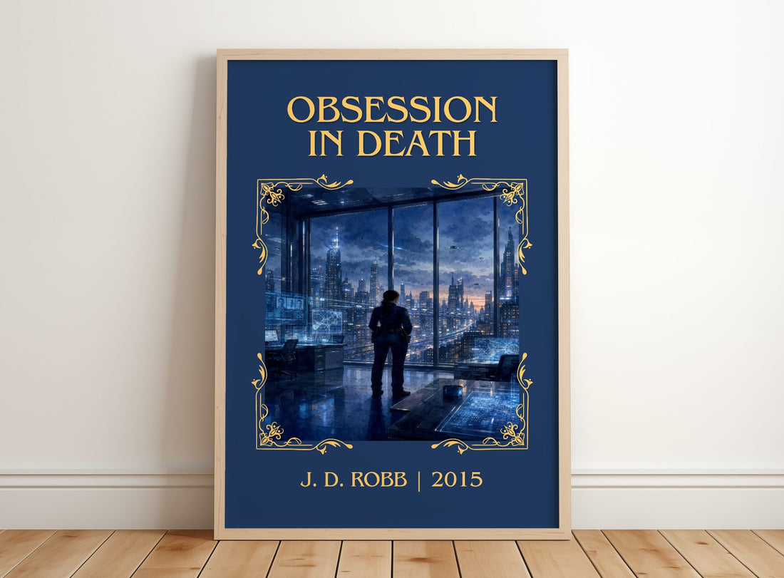 Obsession In Death Classic Book Art Print by J. D. Robb – framed print leaning on a wooden floor