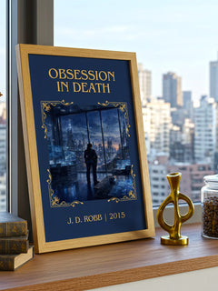 Obsession In Death Classic Book Art Print by J. D. Robb – framed print on a city-view windowsill