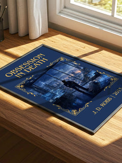 Obsession In Death Classic Book Art Print by J. D. Robb – print on a sunlit desk