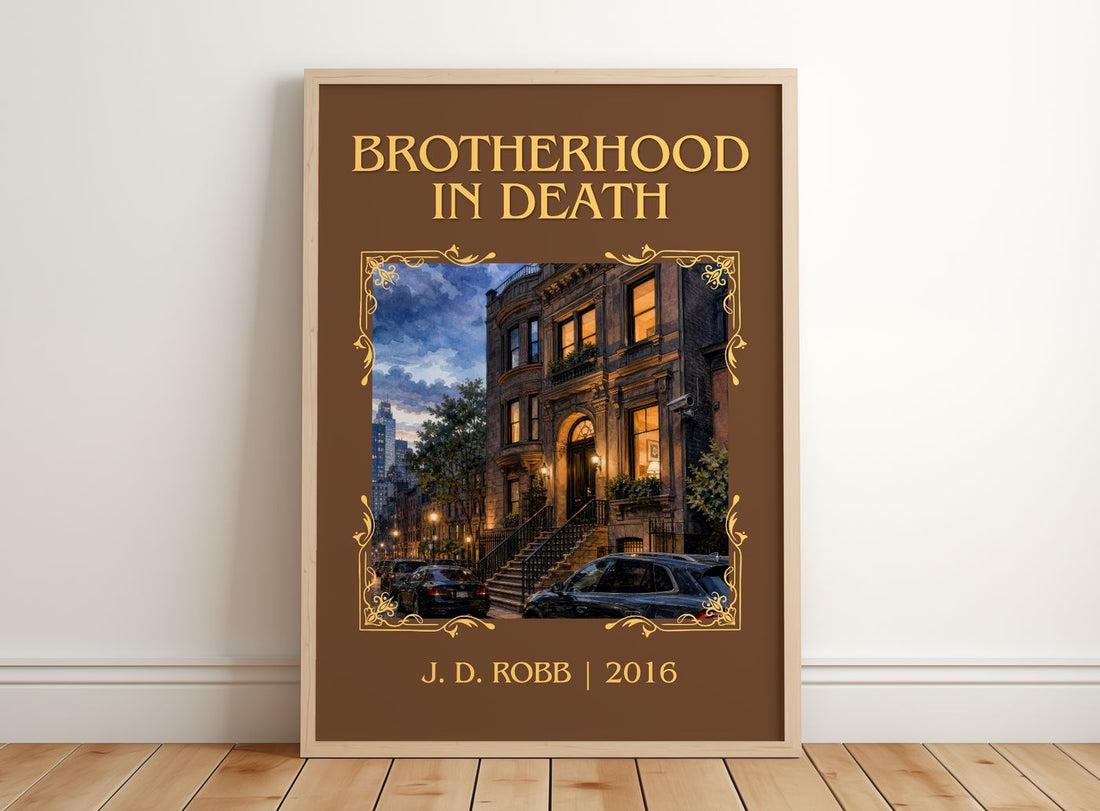 Brotherhood In Death Classic Book Art Print by J. D. Robb – framed print leaning on a wooden floor