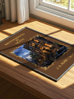 Brotherhood In Death Classic Book Art Print by J. D. Robb – print on a sunlit desk