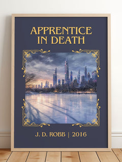 Apprentice In Death Classic Book Art Print by J. D. Robb – framed print leaning on a wooden floor
