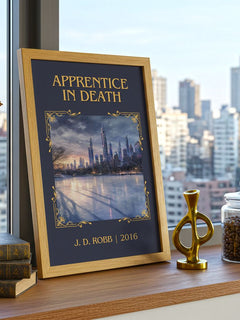 Apprentice In Death Classic Book Art Print by J. D. Robb – framed print on a city-view windowsill