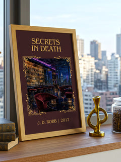 Secrets In Death Classic Book Art Print by J. D. Robb – framed print on a city-view windowsill