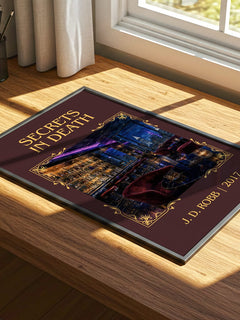 Secrets In Death Classic Book Art Print by J. D. Robb – print on a sunlit desk