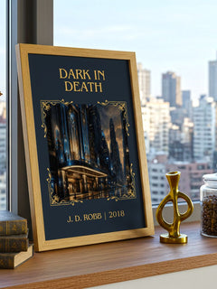 Dark In Death Classic Book Art Print by J. D. Robb – framed print on a city-view windowsill