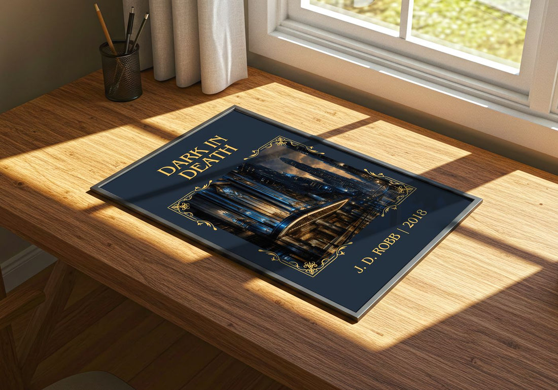 Dark In Death Classic Book Art Print by J. D. Robb – print on a sunlit desk