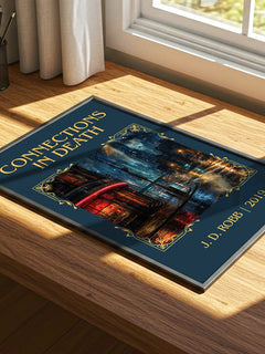 Connections In Death Classic Book Art Print by J. D. Robb – print on a sunlit desk