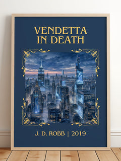 Vendetta In Death Classic Book Art Print by J. D. Robb – framed print leaning on a wooden floor