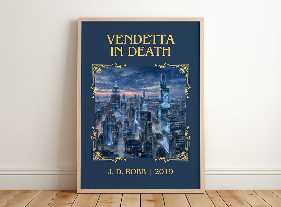 Vendetta In Death Classic Book Art Print by J. D. Robb – framed print leaning on a wooden floor