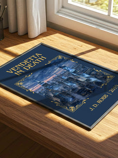 Vendetta In Death Classic Book Art Print by J. D. Robb – print on a sunlit desk