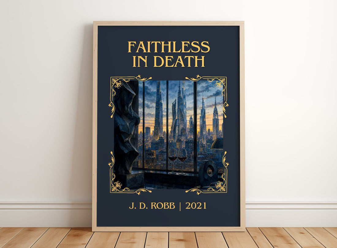 Faithless In Death Classic Book Art Print by J. D. Robb – framed print leaning on a wooden floor