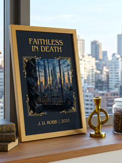 Faithless In Death Classic Book Art Print by J. D. Robb – framed print on a city-view windowsill