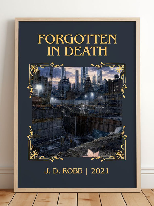 Forgotten In Death Classic Book Art Print by J. D. Robb – framed print leaning on a wooden floor