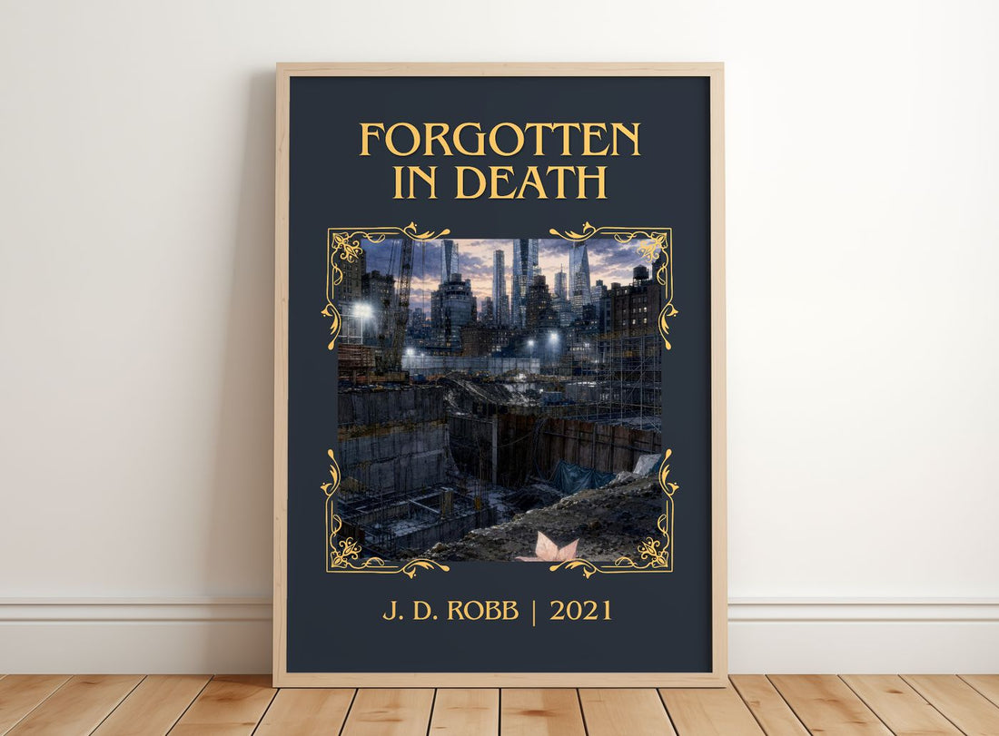 Forgotten In Death Classic Book Art Print by J. D. Robb – framed print leaning on a wooden floor