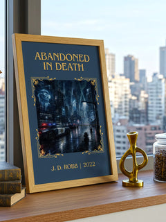 Abandoned In Death Classic Book Art Print by J. D. Robb – framed print on a city-view windowsill