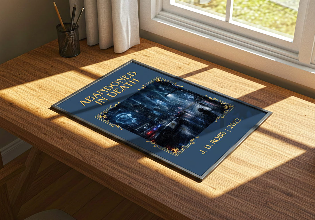 Abandoned In Death Classic Book Art Print by J. D. Robb – print on a sunlit desk