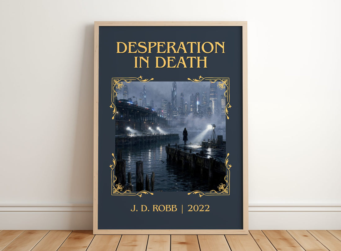 Desperation In Death Classic Book Art Print by J. D. Robb – framed print leaning on a wooden floor
