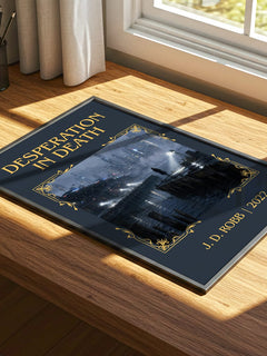 Desperation In Death Classic Book Art Print by J. D. Robb – print on a sunlit desk