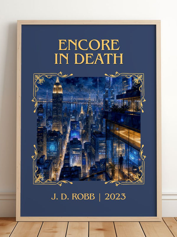 Encore In Death Classic Book Art Print by J. D. Robb – framed print leaning on a wooden floor