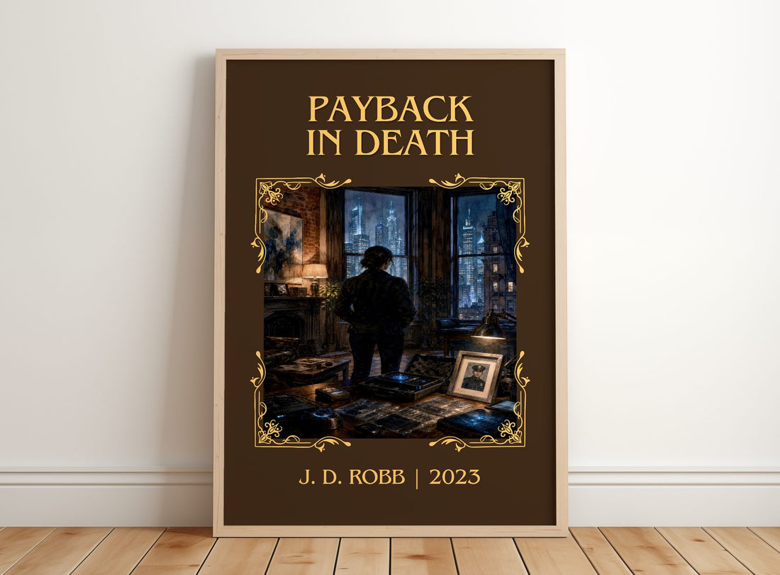 Payback In Death Classic Book Art Print by J. D. Robb – framed print leaning on a wooden floor