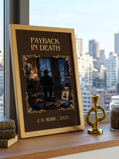 Payback In Death Classic Book Art Print by J. D. Robb – framed print on a city-view windowsill