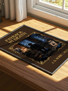 Payback In Death Classic Book Art Print by J. D. Robb – print on a sunlit desk