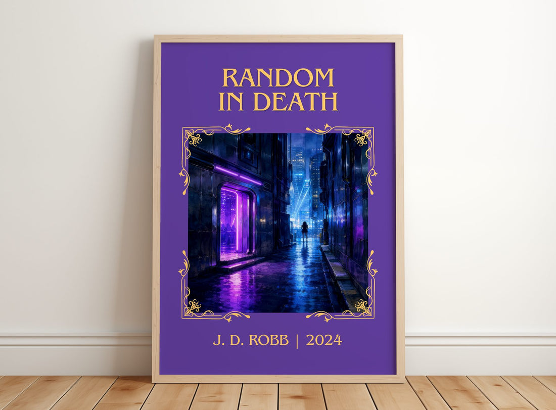 Random In Death Classic Book Art Print by J. D. Robb – framed print leaning on a wooden floor
