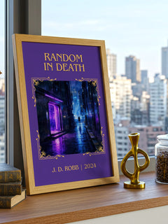Random In Death Classic Book Art Print by J. D. Robb – framed print on a city-view windowsill