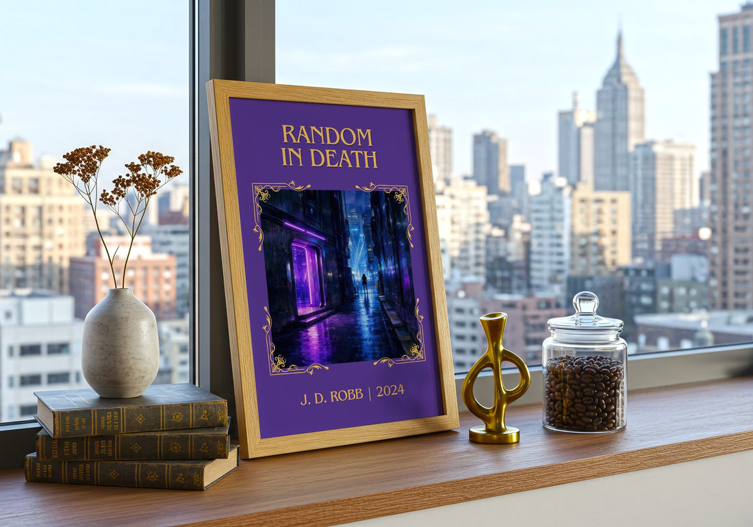 Random In Death Classic Book Art Print by J. D. Robb – framed print on a city-view windowsill