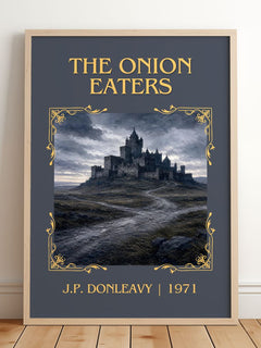 The Onion Eaters Classic Book Art Print by J.P. Donleavy – framed print leaning on a wooden floor