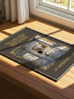 Lady Who Liked Clean Rest Rooms Classic Book Art Print by J. Donleavy – print on a sunlit desk