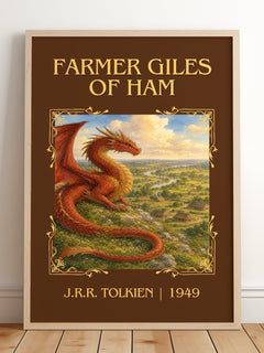 Farmer Giles Of Ham Classic Book Art Print by J.R.R. Tolkien – framed print leaning on a wooden floor