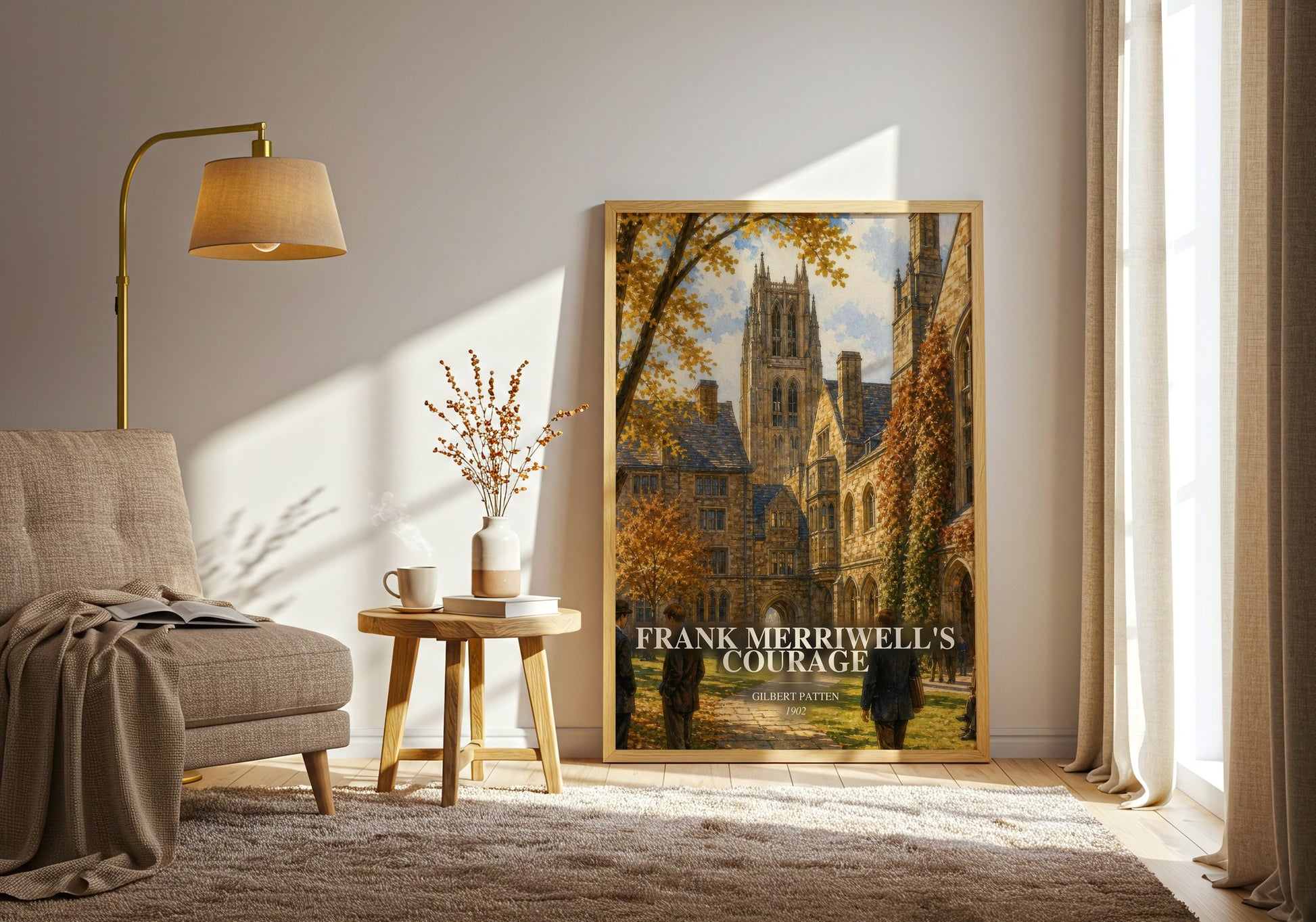 Frank Merriwell'S Courage watercolour print in frame leaning in hallway – adventure wall art