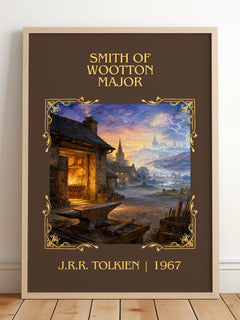 Smith Of Wootton Major Classic Book Art Print by J.R.R. Tolkien – framed print leaning on a wooden floor