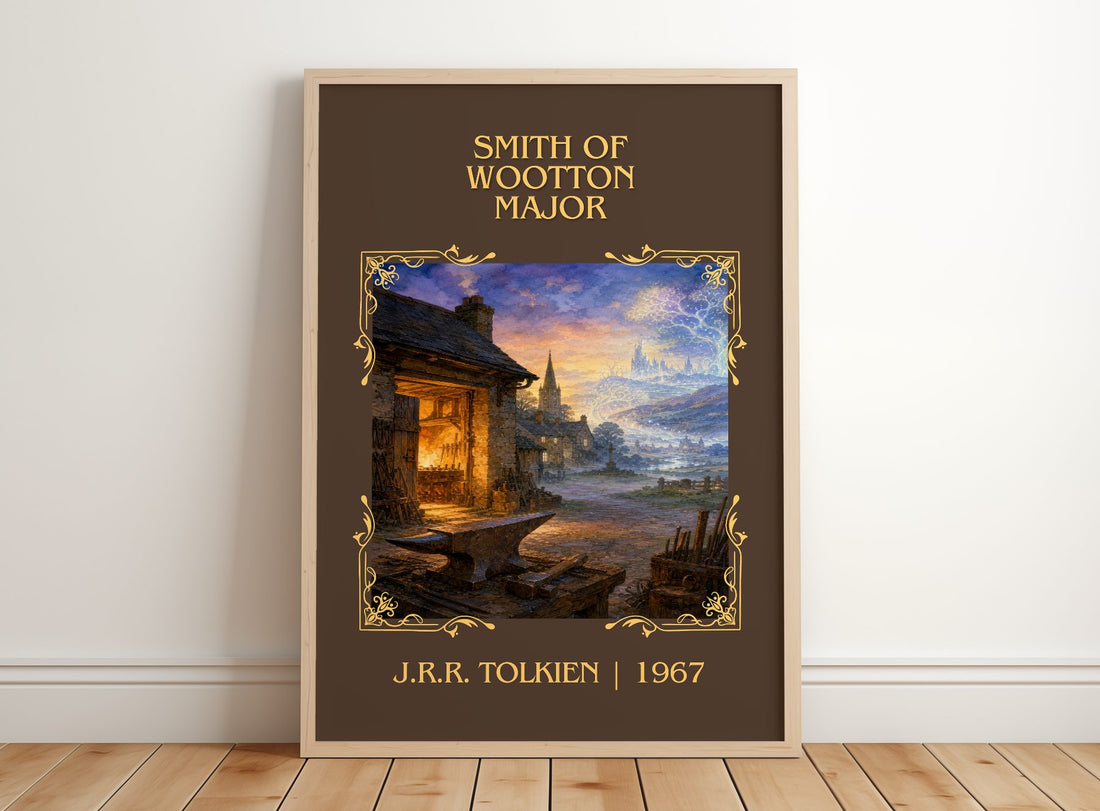 Smith Of Wootton Major Classic Book Art Print by J.R.R. Tolkien – framed print leaning on a wooden floor