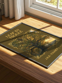 Leaf By Niggle Classic Book Art Print by J.R.R. Tolkien – print on a sunlit desk