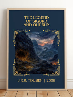 Legend Of Sigurd And Gudrún Classic Book Art Print by J.R.R. Tolkien – framed print leaning on a wooden floor