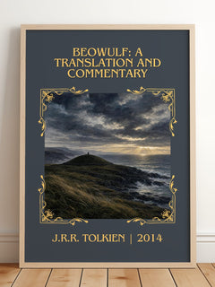 Beowulf: A Translation And Commentary Classic Book Art Print – framed print leaning on a wooden floor