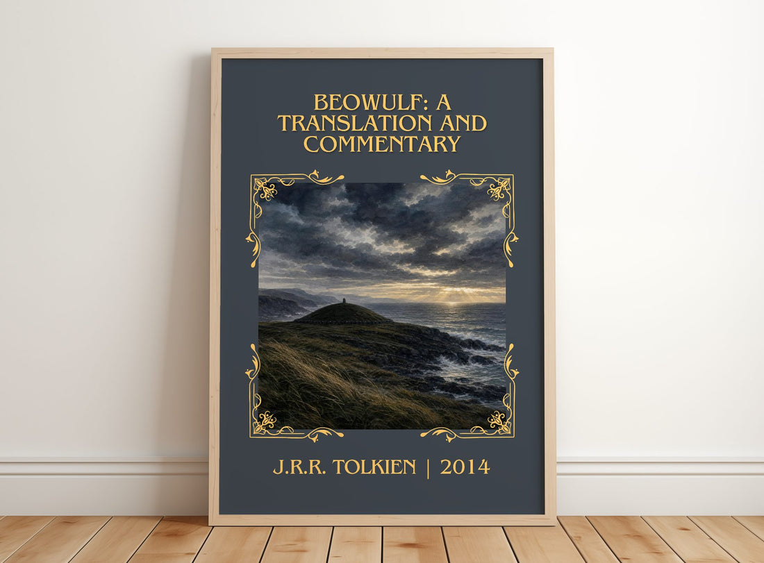 Beowulf: A Translation And Commentary Classic Book Art Print – framed print leaning on a wooden floor