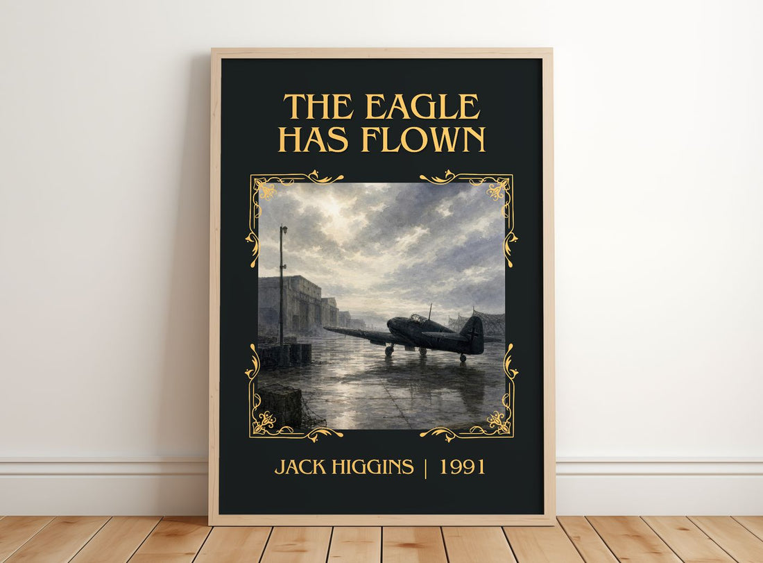 The Eagle Has Flown Classic Book Art Print by Jack Higgins – framed print leaning on a wooden floor