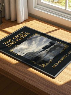 The Eagle Has Flown Classic Book Art Print by Jack Higgins – print on a sunlit desk