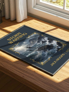 Storm Warning Classic Book Art Print by Jack Higgins – print on a sunlit desk