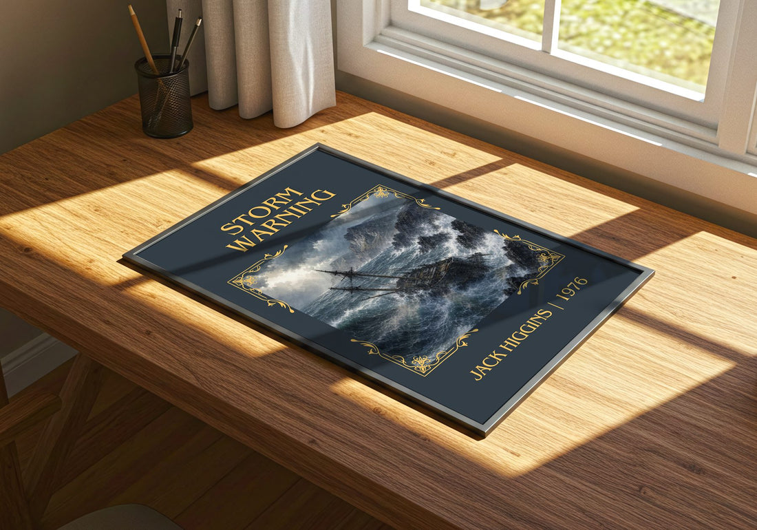 Storm Warning Classic Book Art Print by Jack Higgins – print on a sunlit desk