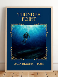 Thunder Point Classic Book Art Print by Jack Higgins – framed print leaning on a wooden floor