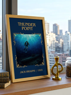 Thunder Point Classic Book Art Print by Jack Higgins – framed print on a city-view windowsill