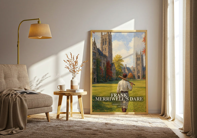 Frank Merriwell'S Dare watercolour print in frame leaning in hallway – adventure wall art