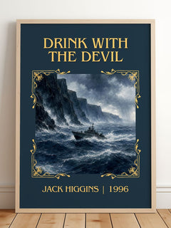 Drink With The Devil Classic Book Art Print by Jack Higgins – framed print leaning on a wooden floor