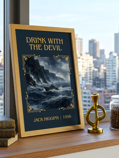Drink With The Devil Classic Book Art Print by Jack Higgins – framed print on a city-view windowsill