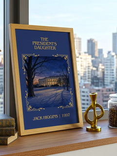 The President's Daughter Classic Book Art Print by Jack Higgins – framed print on a city-view windowsill